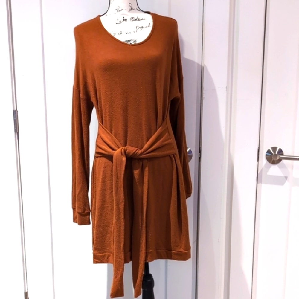Caramel Brown Long Sleeve Wrap Sweater Dress